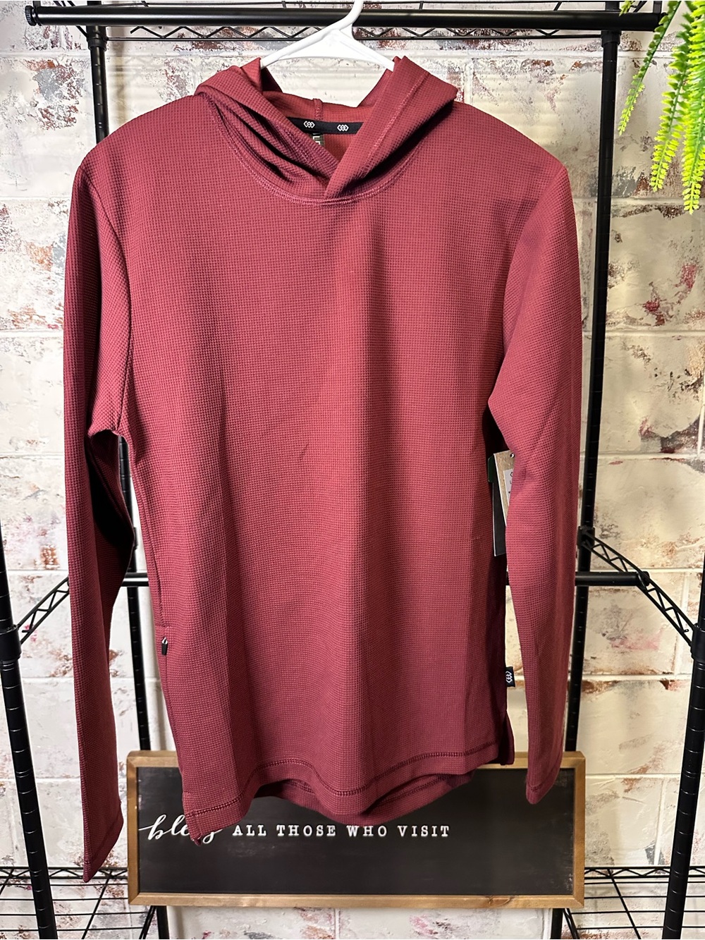 LEG3ND Cranberry Waffle Knit Hooded Pullover